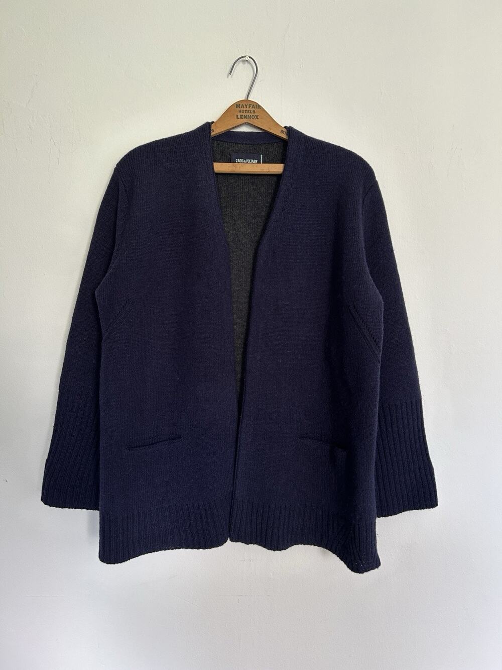 Zadig & Voltaire Marilou DF Open Front Cardigan XS Navy Charcoal Merino Wool